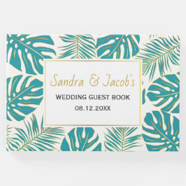 Modern en gouden tropisch bladeren trouwgastenboek gastenboek