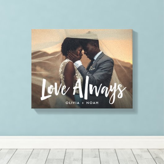 Modern en handgeschreven | Liefde altijd bruiloft  Canvas Afdruk (Insitu (Houten vloer))
