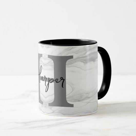 Modern en Klassiek Marmer Monogram Letter H Mok (Voorkant rechts)