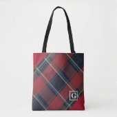 Modern en klassiek rood en blauw geplakt monogram tote bag (Voorkant)