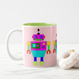 MODERN- EN KLORFUELPIJN EN BLAUWE ROBOTILLUSTRATIE TWEEKLEURIGE KOFFIEMOK