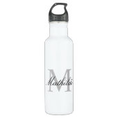 Modern en legant gepersonaliseerd grijs monogram waterfles  (Voorkant)