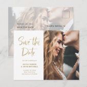 Modern en legant Gold | De foto bewaart de Datum Aankondigingskaart (Voorkant / Achterkant)