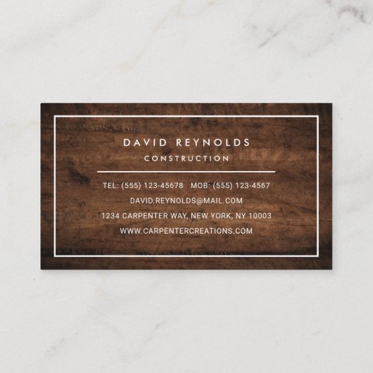MODERN EN MINIMAAL DARK HOUT - BOUW VISITEKAARTJE (Achterkant)
