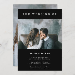 Modern en minimaal zwart   Twee foto-bruiloft Kaart