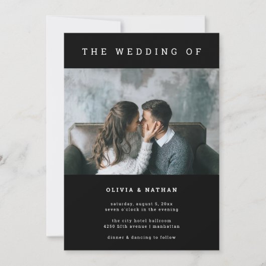 Modern en minimaal zwart | Twee foto's bruiloft Kaart (Voorkant)