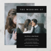 Modern en minimaal zwart | Twee foto's bruiloft Kaart (Voorkant / Achterkant)