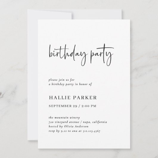 Modern en minimaal zwart-wit verjaardagsfeestje kaart (Voorkant)