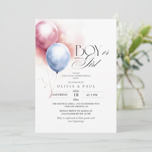 Modern en minimal balloons Gender Reveal Baby Kaart (Staand voorkant)