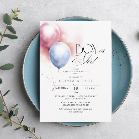 Modern en minimal balloons Gender Reveal Baby Kaart
