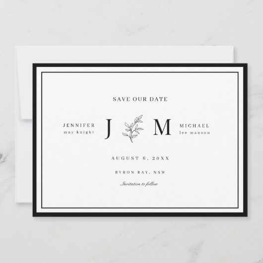 Modern en minimalistisch blad save the date kaart (Voorkant)