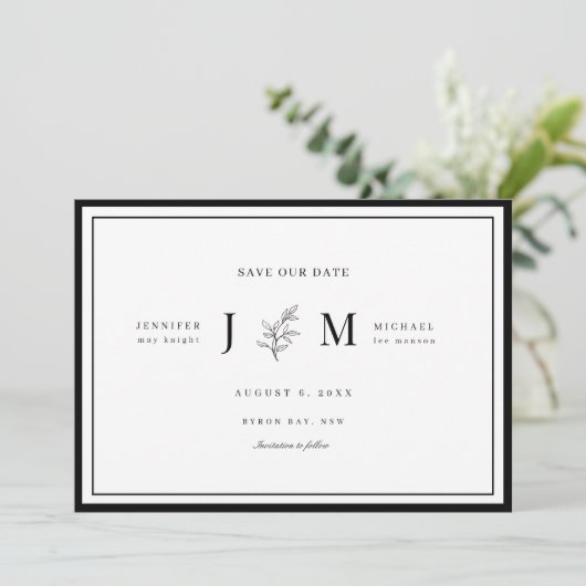 Modern en minimalistisch blad save the date kaart (Staand voorkant)