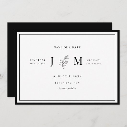 Modern en minimalistisch blad save the date kaart (Voorkant / Achterkant)