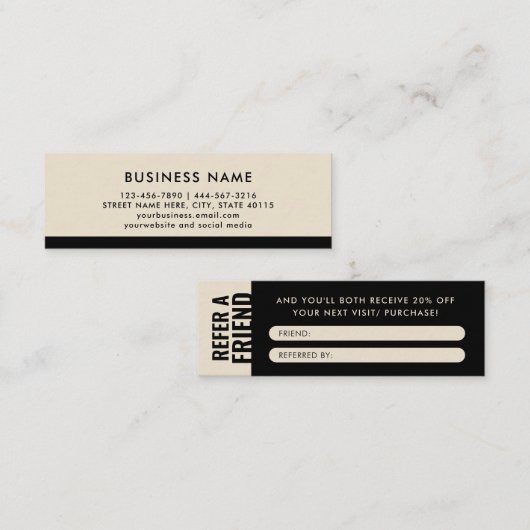 Modern en minimalistisch Verwijs een Vriend Verwij Mini Visitekaartje (Voorkant / Achterkant)