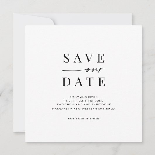 Modern en minimalistisch vierkant sparen de datum kaart (Voorkant)