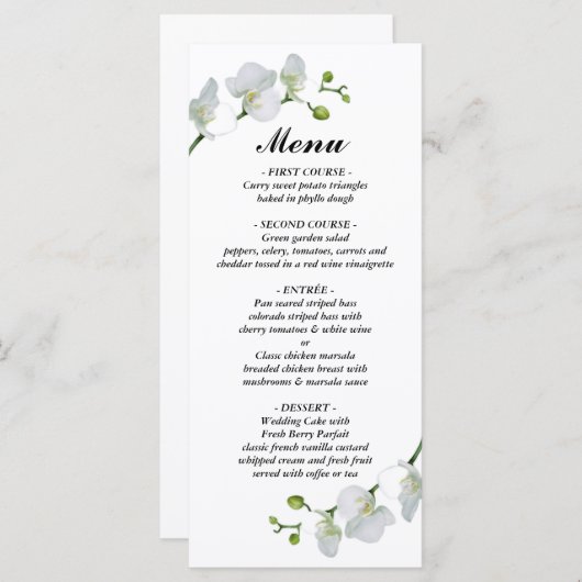 Modern en minimalistisch wit met de orchidee menu (Voorkant / Achterkant)