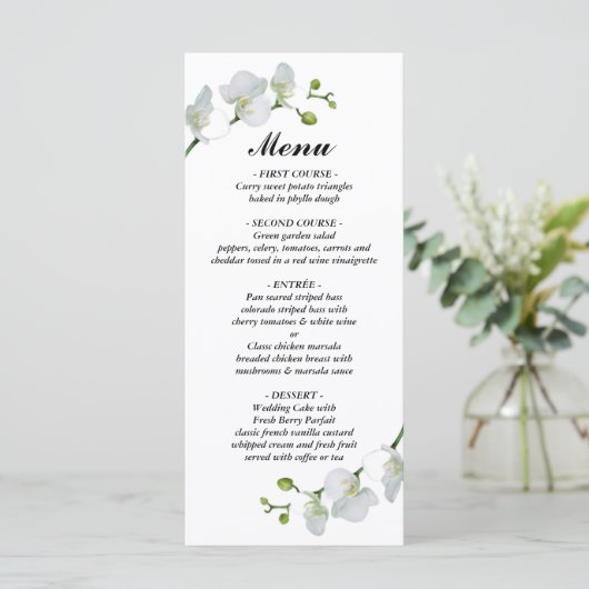 Modern en minimalistisch wit met de orchidee menu (Staand voorkant)