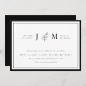 Modern en minimalistisch zwart en wit blad invi kaart (Voorkant / Achterkant)