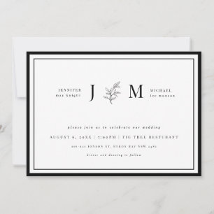 Modern en minimalistisch zwart en wit blad invi kaart