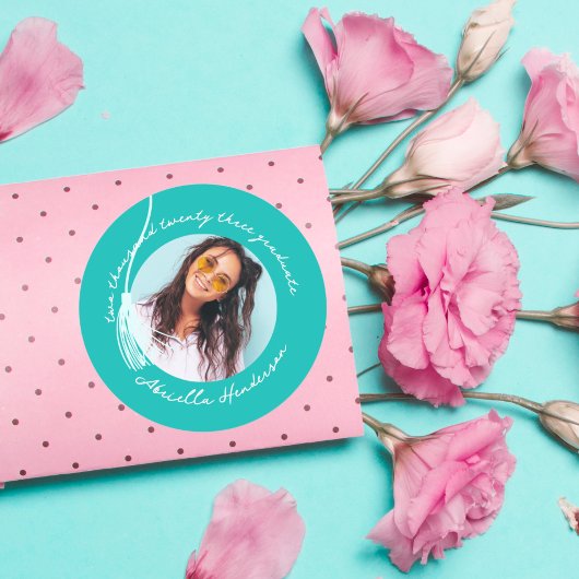 Modern en Retro Blauwgroen Afstuderen Ronde Sticker