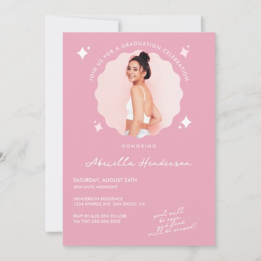 Modern en Retro Roze Afstuderen Kaart (Achterkant)