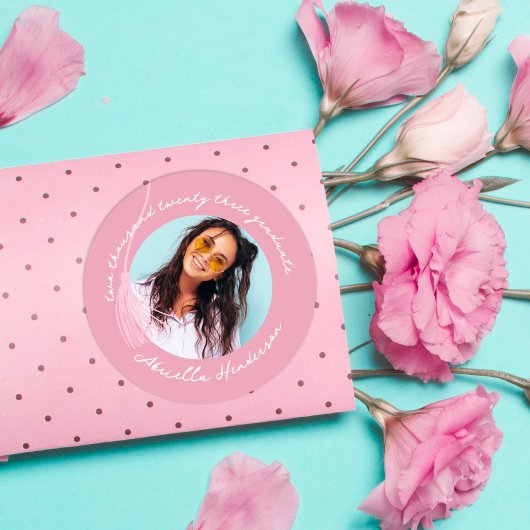 Modern en Retro Roze Afstuderen Ronde Sticker