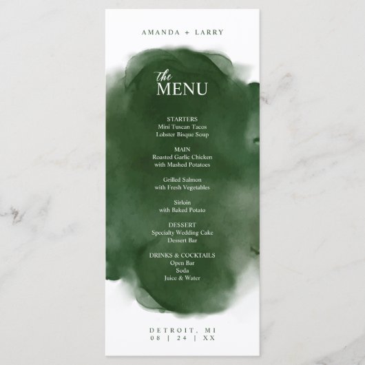 Modern en Schoon Groen Waterverf Menu Card (Voorkant)