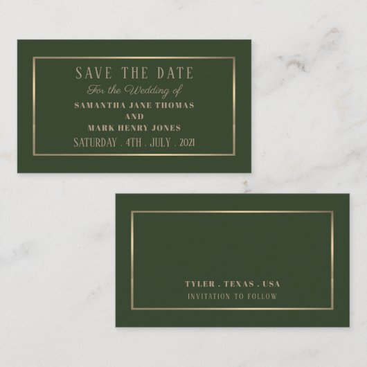 Modern en stijlvol, groen en goud, sparen de Datum Informatiekaartje (Voorkant / Achterkant)