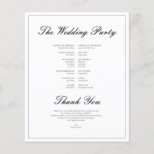 Modern en stijlvol katoenen groen bruiloft program (Achterkant)