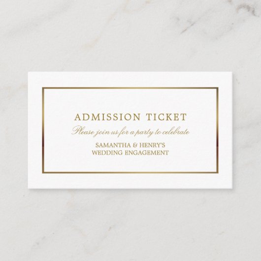 Modern en stijlvol, wit en goud, toelatingsticket informatiekaartje (Voorkant)