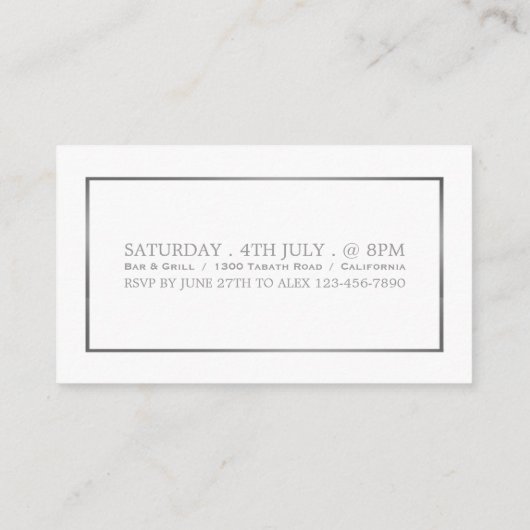 Modern en stijlvol, wit en zilver, toelatingsticke informatiekaartje (Achterkant)