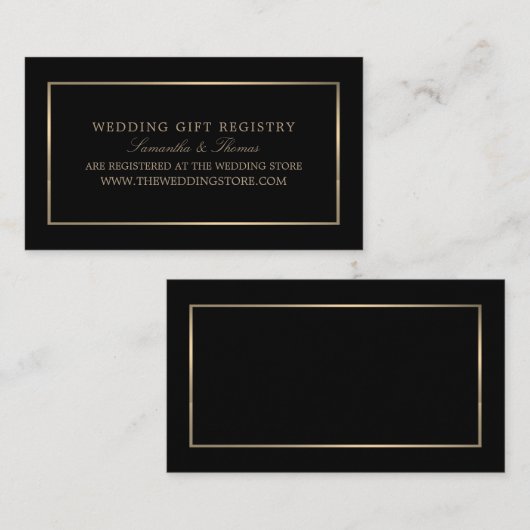 Modern en stijlvol, zwart en goud, cadeauregistrat informatiekaartje (Voorkant / Achterkant)