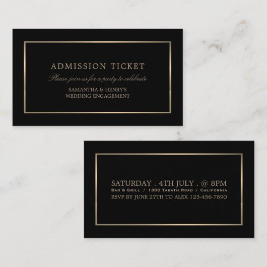 Modern en stijlvol, zwart en goud, toelatingsticke informatiekaartje (Voorkant / Achterkant)