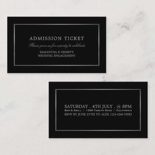 Modern en stijlvol, zwart en zilver, toelatingstic informatiekaartje (Voorkant / Achterkant)