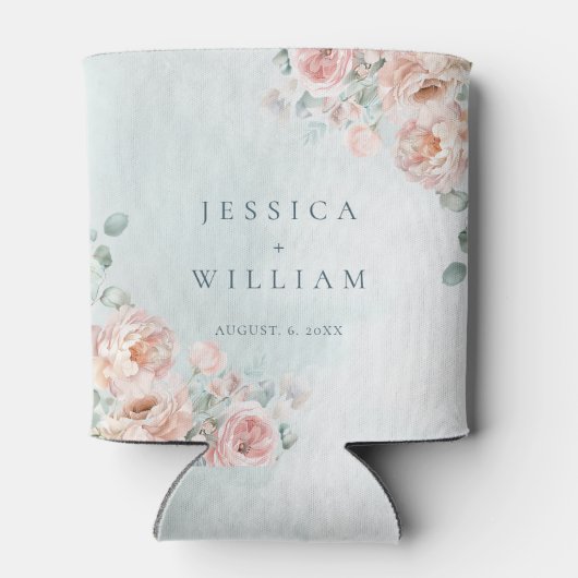 Modern en trendy blauw Roos bruiloft Blikjeskoeler (Achterkant)