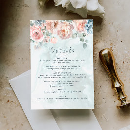 Modern en trendy blauw Roos bruiloft details Informatiekaartje