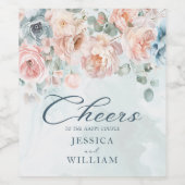 Modern en trendy blauw Roos bruiloft Wijn Etiket (Enkel label)