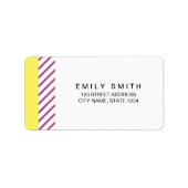 Modern en trendy geel & Paarse strepen Adres Etiket (Voorkant)