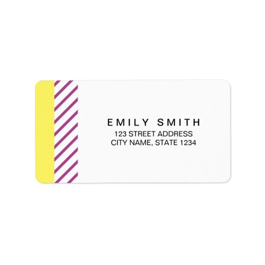 Modern en trendy geel & Paarse strepen Adres Etiket (Voorkant)
