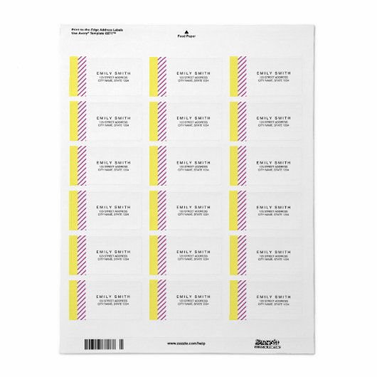 Modern en trendy geel & Paarse strepen Adres Etiket (Full Sheet)