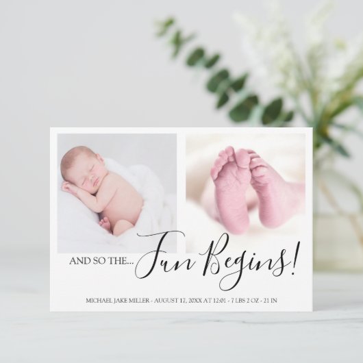 Modern en zo begint de vun met pasgeboren Baby Aankondiging (Staand voorkant)