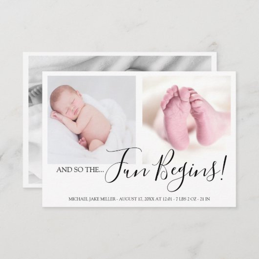 Modern en zo begint de vun met pasgeboren Baby Aankondiging (Voorkant / Achterkant)