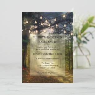 Modern Enchanted Forest String Lights Wedding Kaart