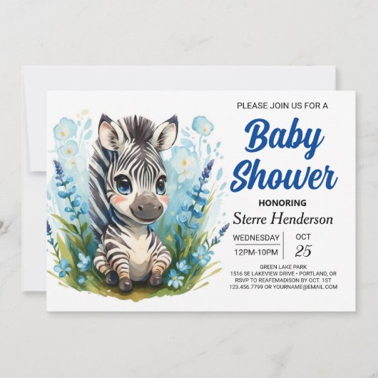 Modern Enchanted Safari Zebra Boy Baby shower Kaart (Voorkant)