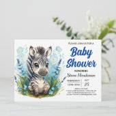Modern Enchanted Safari Zebra Boy Baby shower Kaart (Staand voorkant)