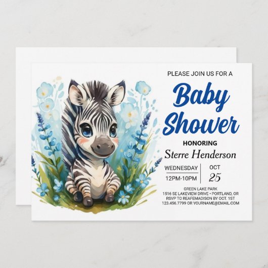 Modern Enchanted Safari Zebra Boy Baby shower Kaart (Voorkant / Achterkant)