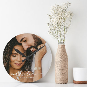 Modern Endless Love Gepersonaliseerd Fotocadeau Ronde Klok