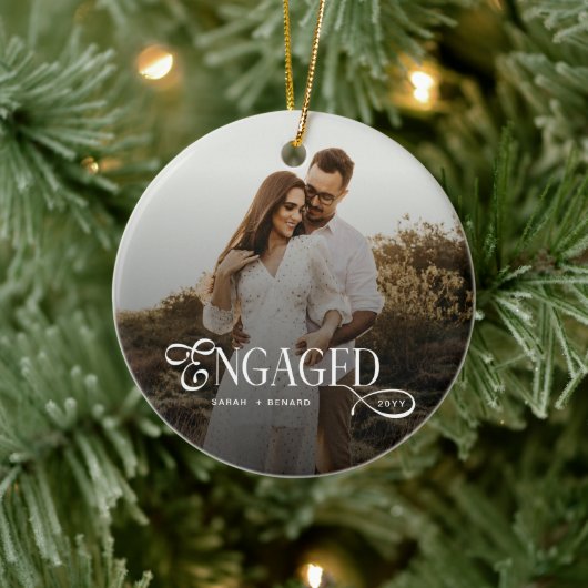 Modern Engaged Chic Couples Photo Gifts Keramisch Ornament (Boom)