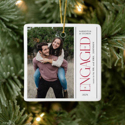 Modern  Engaged Couples Photo Mr & Mrs Keramisch Ornament (Boom)
