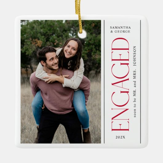 Modern  Engaged Couples Photo Mr & Mrs Keramisch Ornament (Voorkant)